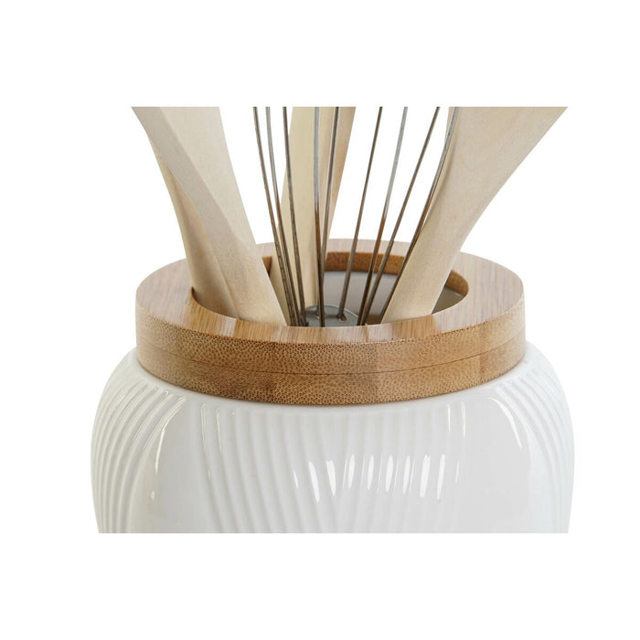Suport pentru ustensile de bucătărie DKD Home Decor Alb Bambus Porțelan 10,5 x 10,5 x 12 cm 6 Piese