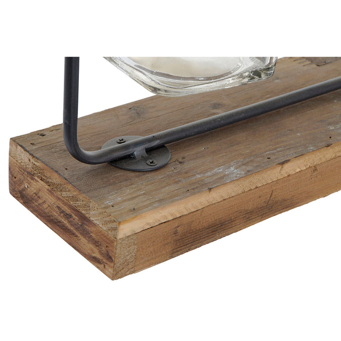 Vază DKD Home Decor Negru Natural Metal Geam Lemn de paulownia 49 x 11 x 27 cm (3 Piese)