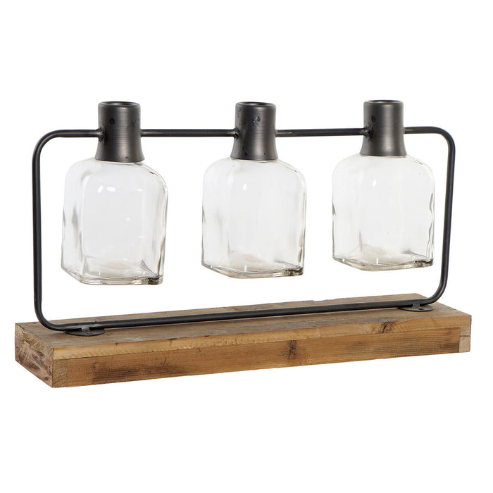 Vază DKD Home Decor Negru Natural Metal Geam Lemn de paulownia 49 x 11 x 27 cm (3 Piese)