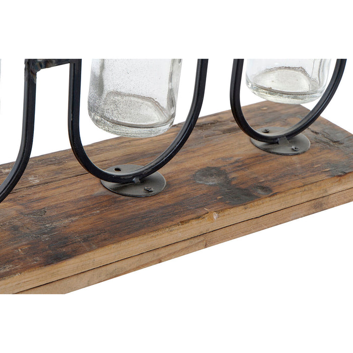 Vază DKD Home Decor Negru Natural Metal Geam Lemn de paulownia 38 x 11,5 x 23 cm (3 Piese)