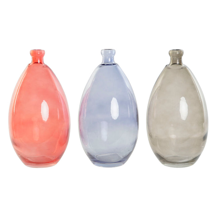Vază DKD Home Decor Negru Roșu Bleumarin Sticlă Temperată 14 x 14 x 30 cm (3 Unități)