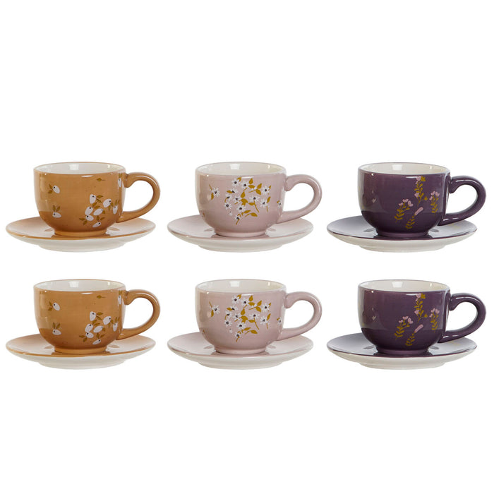 Set de Căni de Cafea DKD Home Decor Galben Roz Muştar Liliachiu Metal 180 ml