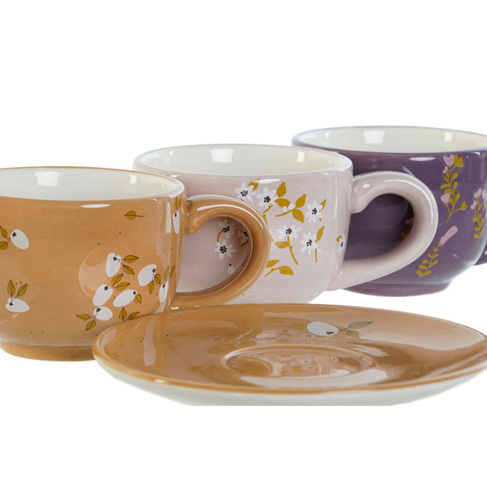 Set de Căni de Cafea DKD Home Decor Galben Roz Muştar Liliachiu Metal 180 ml