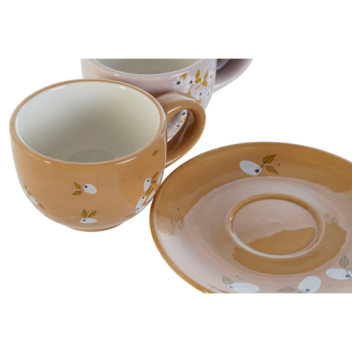 Set de Căni de Cafea DKD Home Decor Galben Roz Muştar Liliachiu Metal 180 ml