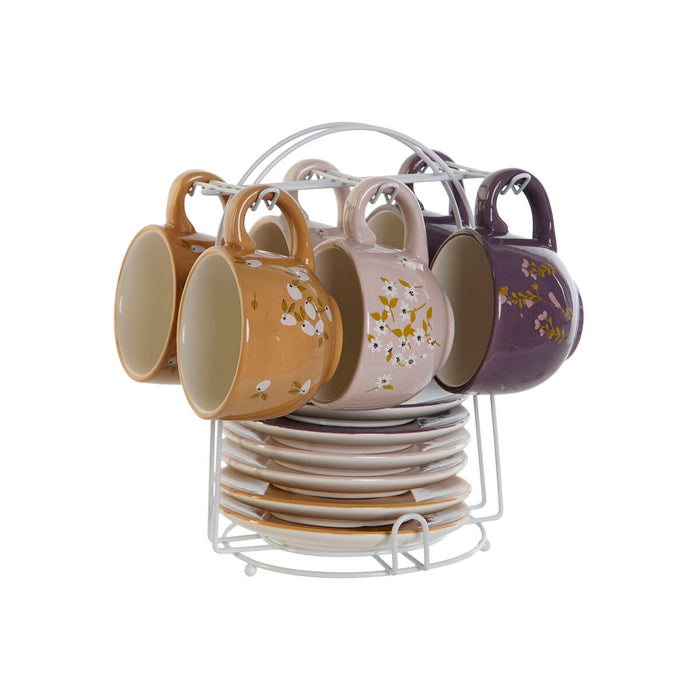 Set de Căni de Cafea DKD Home Decor Galben Roz Muştar Liliachiu Metal 180 ml