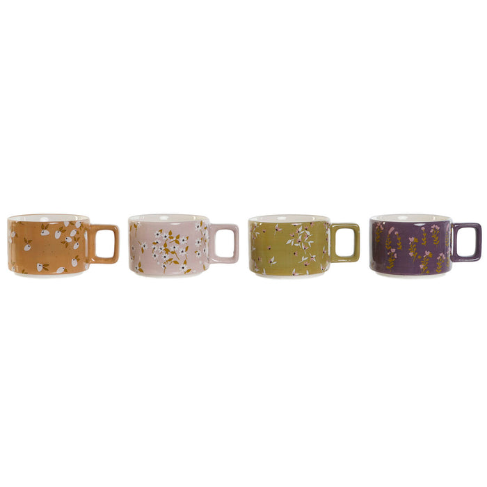 Set de Căni de Cafea DKD Home Decor Verde Roz Muştar Liliachiu Metal Bambus 260 ml
