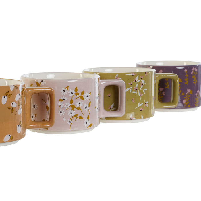 Set de Căni de Cafea DKD Home Decor Verde Roz Muştar Liliachiu Metal Bambus 260 ml