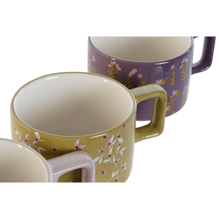 Set de Căni de Cafea DKD Home Decor Verde Roz Muştar Liliachiu Metal Bambus 260 ml