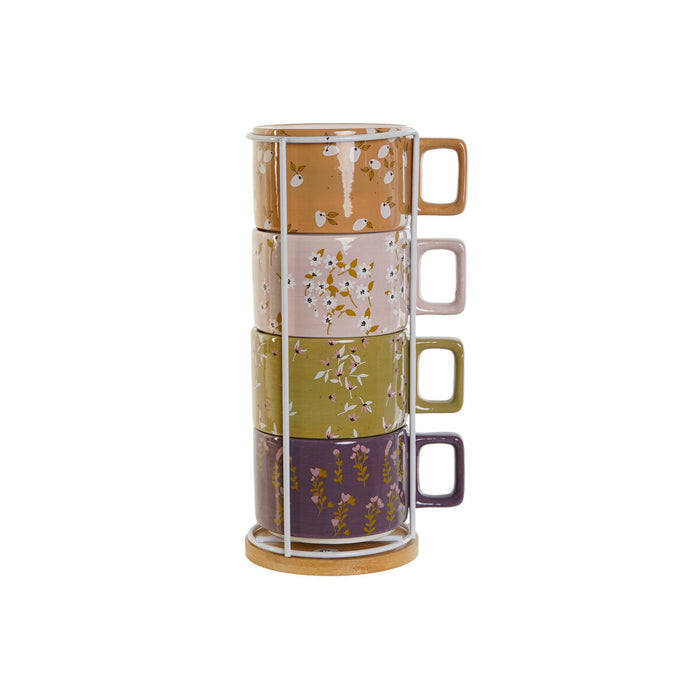 Set de Căni de Cafea DKD Home Decor Verde Roz Muştar Liliachiu Metal Bambus 260 ml