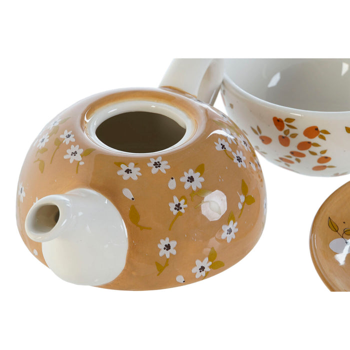 Ceainic DKD Home Decor Alb Verde Muştar Roz deschis Dolomite 750 ml (2 Unități)