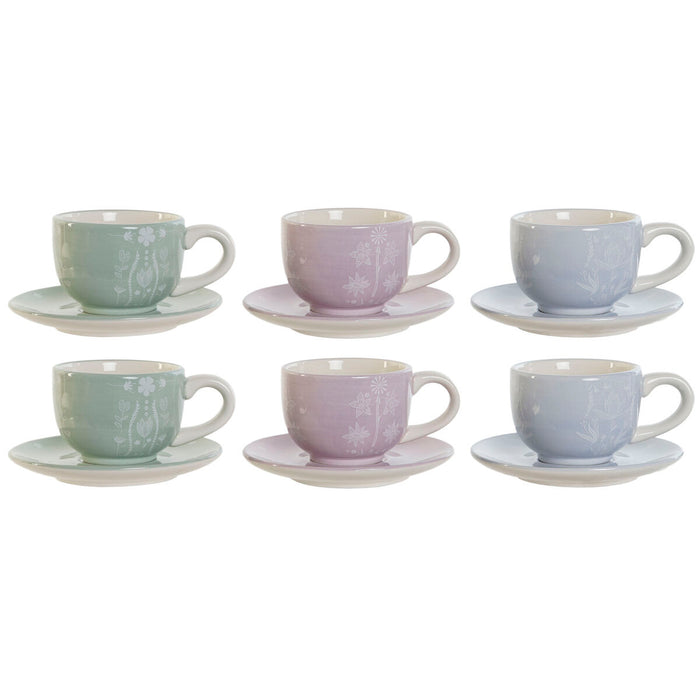 Set de Căni de Cafea DKD Home Decor Albastru Alb Verde Liliachiu Metal 180 ml
