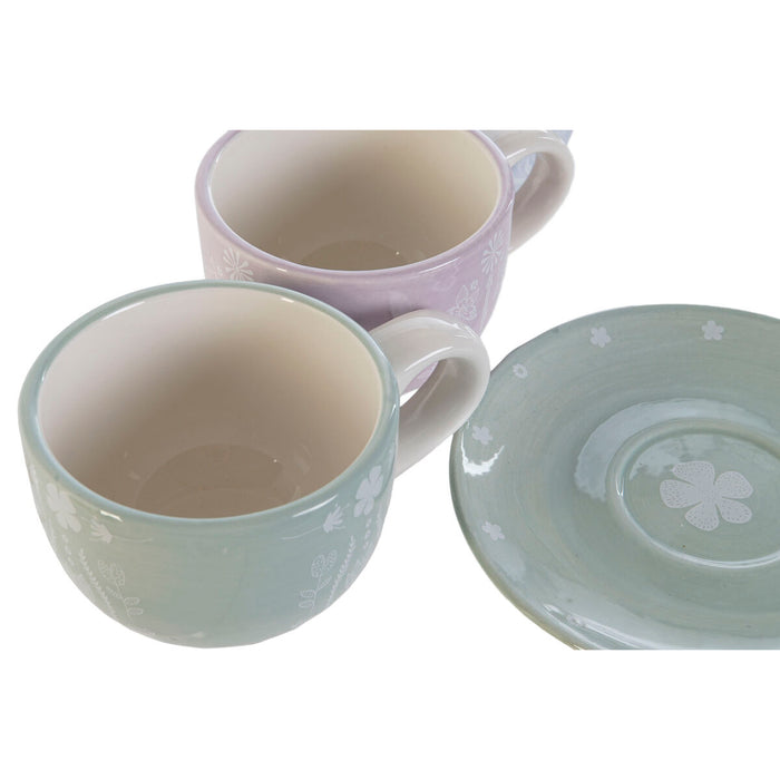 Set de Căni de Cafea DKD Home Decor Albastru Alb Verde Liliachiu Metal 180 ml