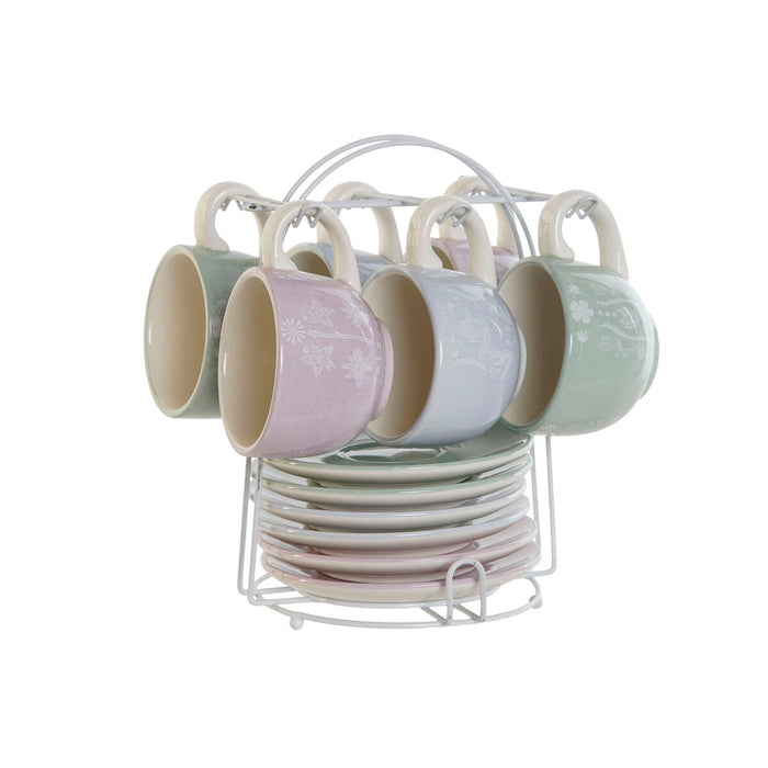 Set de Căni de Cafea DKD Home Decor Albastru Alb Verde Liliachiu Metal 180 ml