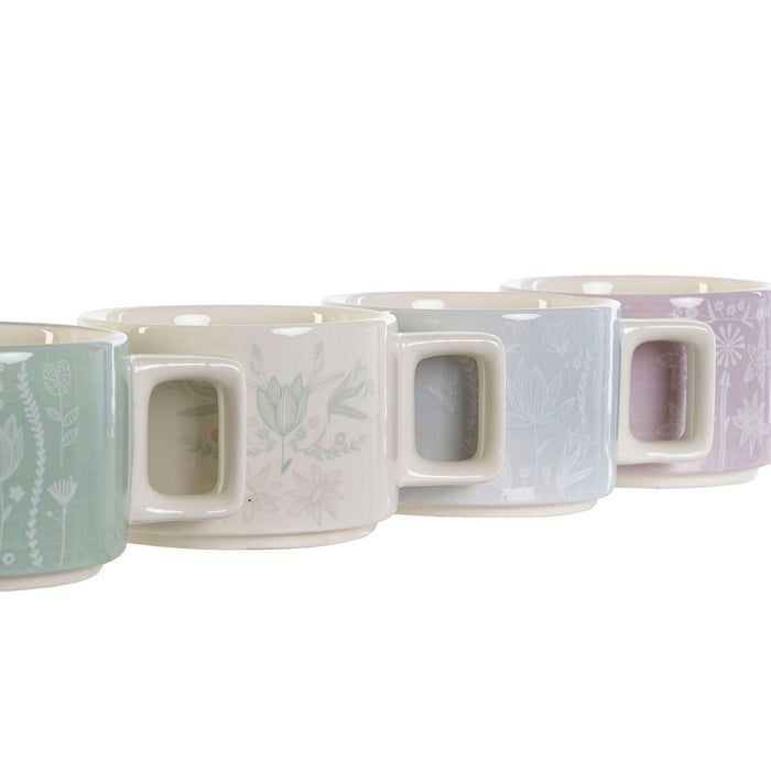 Set de Căni de Cafea DKD Home Decor Verde Albastru celest Liliachiu Metal Bambus 260 ml