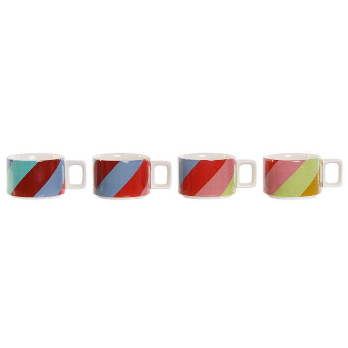 Set de Căni de Cafea DKD Home Decor Alb Multicolor Maro Deschis Metal Bambus 260 ml