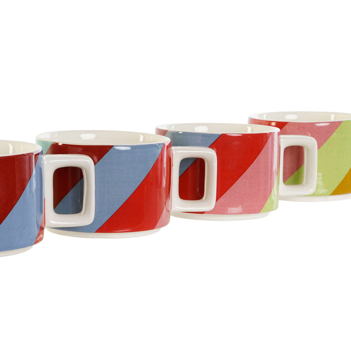 Set de Căni de Cafea DKD Home Decor Alb Multicolor Maro Deschis Metal Bambus 260 ml
