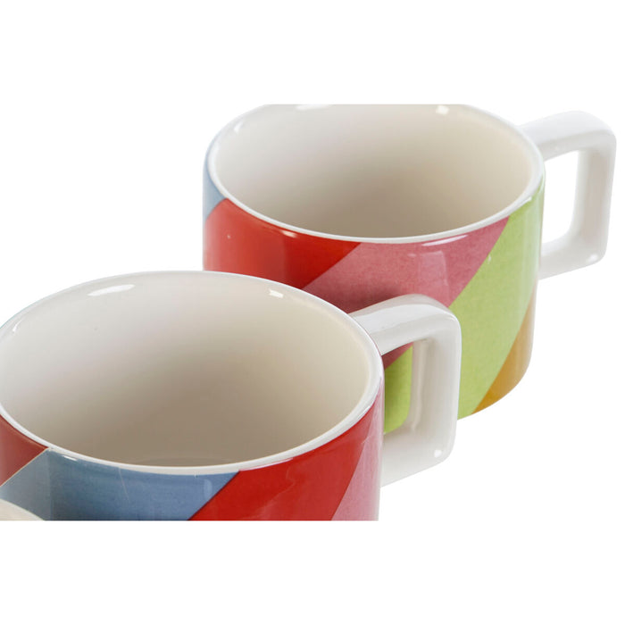 Set de Căni de Cafea DKD Home Decor Alb Multicolor Maro Deschis Metal Bambus 260 ml