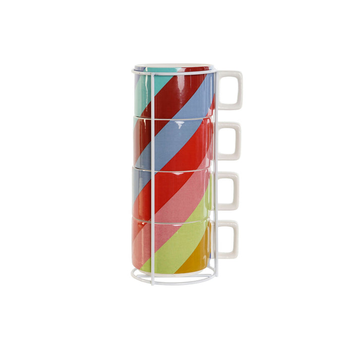 Set de Căni de Cafea DKD Home Decor Alb Multicolor Maro Deschis Metal Bambus 260 ml