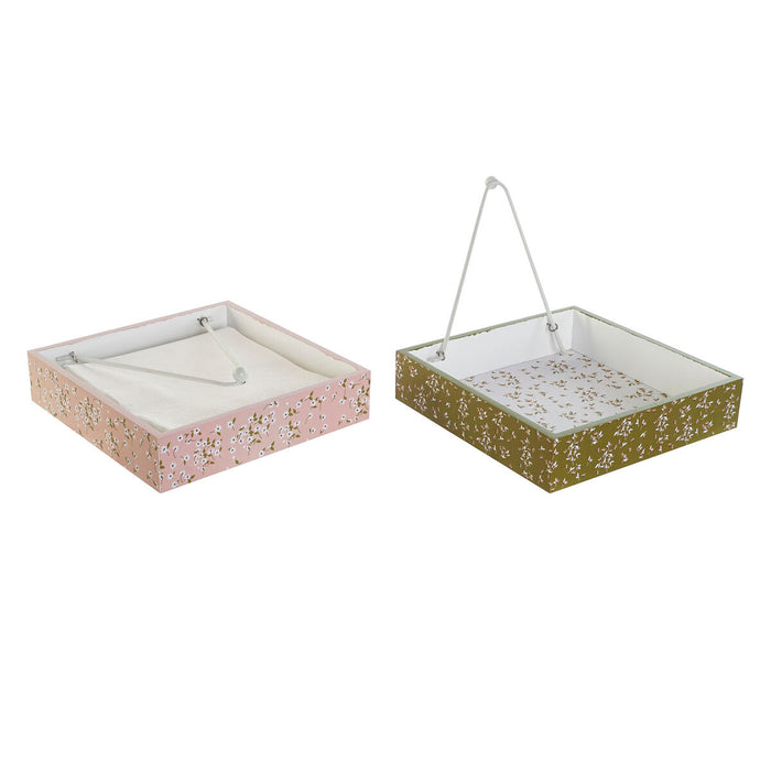 Suport pentru Șervețele DKD Home Decor Verde Muştar Maro închis Metal Aluminiu Lemn MDF 18 x 18 x 4 cm (4 Unități)
