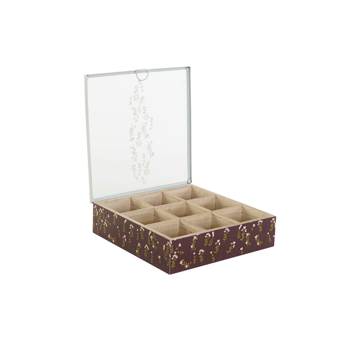 Cutie pentru infuzii DKD Home Decor Verde Muştar Maro închis Metal Geam Lemn MDF (4 Unități)