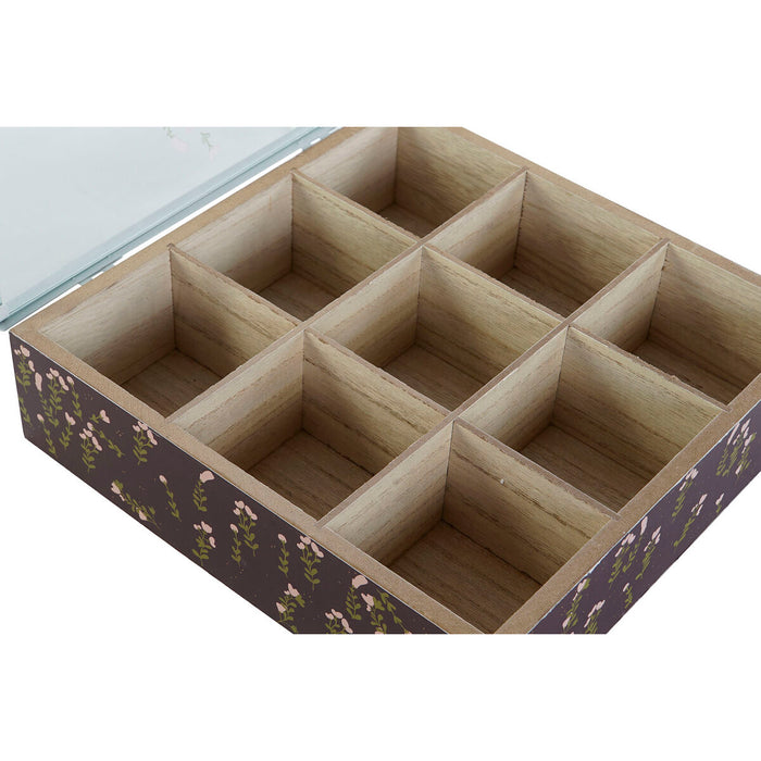 Cutie pentru infuzii DKD Home Decor Verde Muştar Maro închis Metal Geam Lemn MDF (4 Unități)