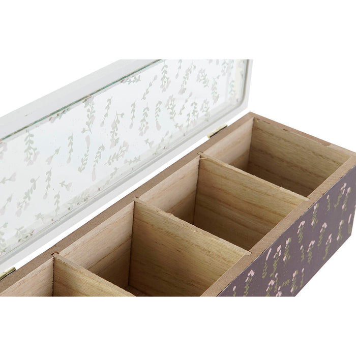 Cutie pentru infuzii DKD Home Decor Verde Muştar Maro închis Geam Lemn MDF (4 Unități)