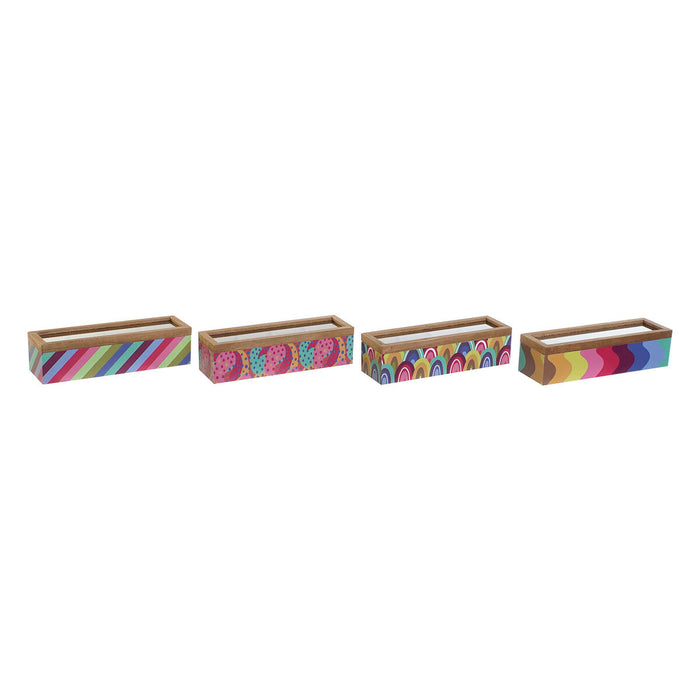 Cutie pentru infuzii DKD Home Decor Alb Multicolor Lemn MDF (4 Unități)