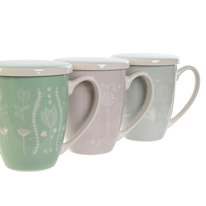 Cană cu filtru pentru infuzii DKD Home Decor Albastru Verde Roz deschis Oțel inoxidabil Porțelan 380 ml (3 Unități)