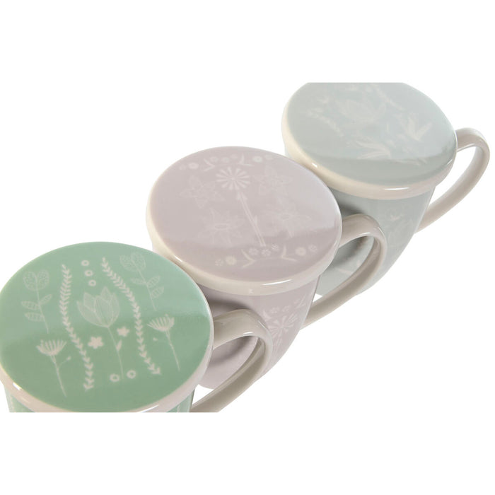 Cană cu filtru pentru infuzii DKD Home Decor Albastru Verde Roz deschis Oțel inoxidabil Porțelan 380 ml (3 Unități)