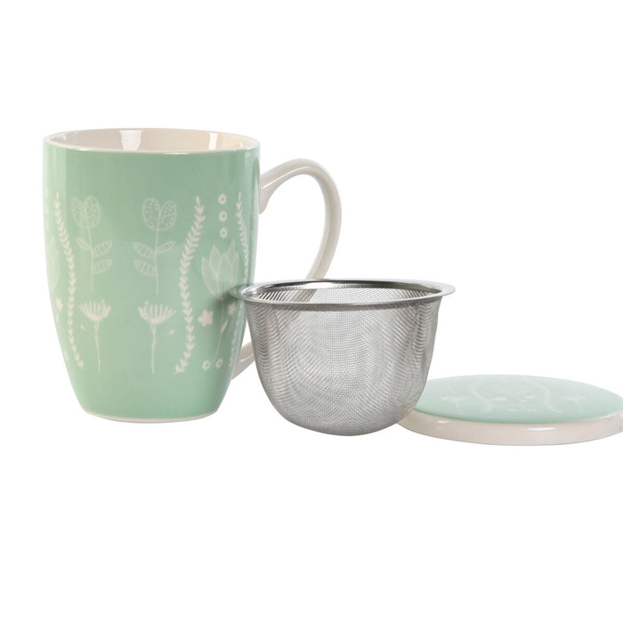 Cană cu filtru pentru infuzii DKD Home Decor Albastru Verde Roz deschis Oțel inoxidabil Porțelan 380 ml (3 Unități)