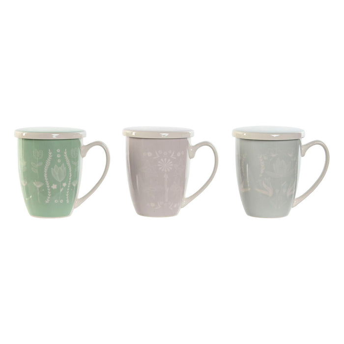 Cană cu filtru pentru infuzii DKD Home Decor Albastru Verde Roz deschis Oțel inoxidabil Porțelan 380 ml (3 Unități)