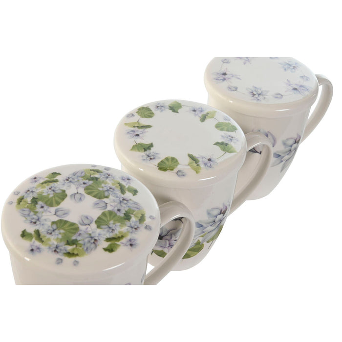 Cană cu filtru pentru infuzii DKD Home Decor Albastru Alb Verde Oțel inoxidabil Porțelan 380 ml (3 Unități)