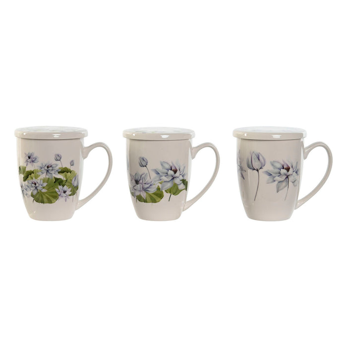 Cană cu filtru pentru infuzii DKD Home Decor Albastru Alb Verde Oțel inoxidabil Porțelan 380 ml (3 Unități)
