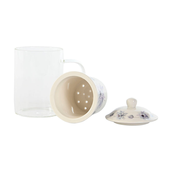 Cană cu filtru pentru infuzii DKD Home Decor Albastru Alb Verde Geam Porțelan 300 ml (3 Unități)