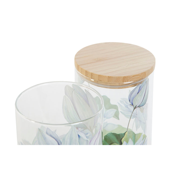 Staniu DKD Home Decor Albastru Alb Verde Natural Silicon Bambus Sticlă borosilicată 1,4 L 10 x 10 x 22 cm (2 Unități)