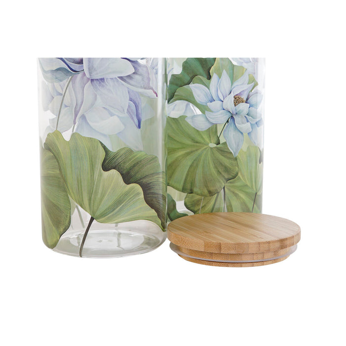 Staniu DKD Home Decor Albastru Alb Verde Natural Silicon Bambus Sticlă borosilicată 1,4 L 10 x 10 x 22 cm (2 Unități)