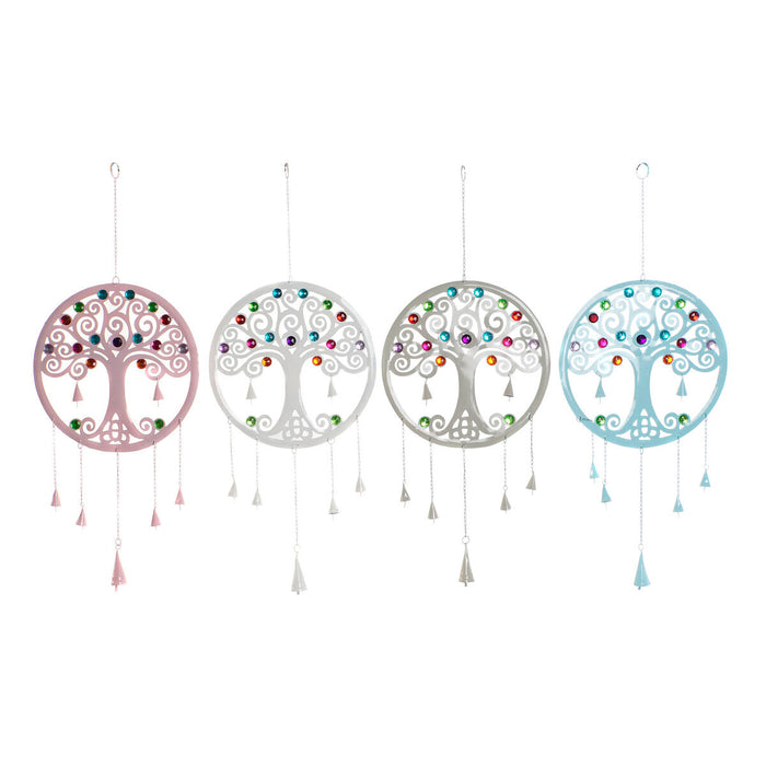 Decorațiune Suspendată DKD Home Decor Copac Albastru Alb Gri Roz 33 x 3 x 81 cm (4 Unități)