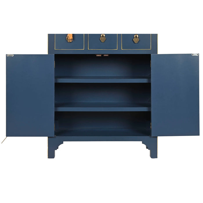 Dulap cu Sertare DKD Home Decor Albastru Auriu* Brad Lemn MDF Oriental 63 x 27 x 101 cm