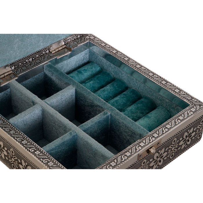 Casetă de Bijuterii DKD Home Decor Argintiu Albastru celest Lemn Aluminiu 18 x 18 x 6 cm