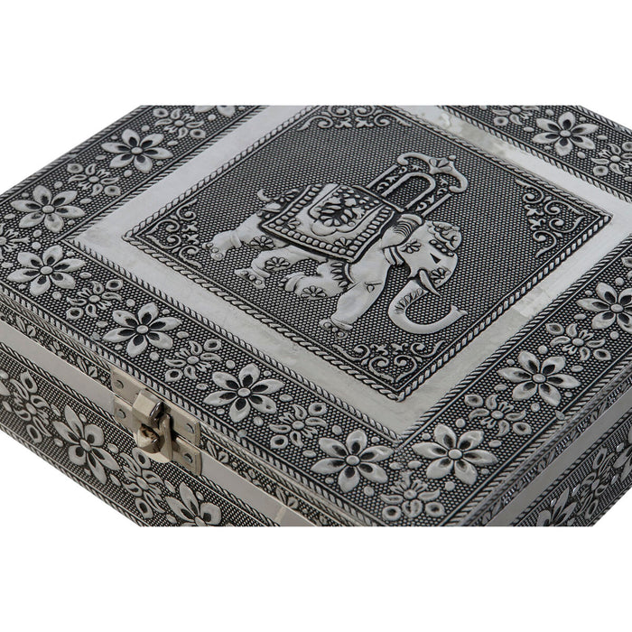 Casetă de Bijuterii DKD Home Decor Argintiu Albastru celest Lemn Aluminiu 18 x 18 x 6 cm