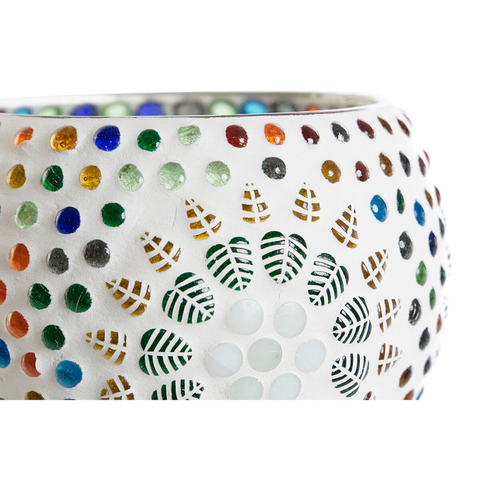 Suport de Lumânări DKD Home Decor Alb Multicolor Geam 13 x 13 x 9 cm