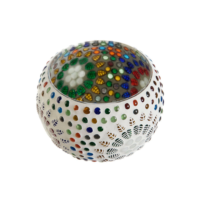 Suport de Lumânări DKD Home Decor Alb Multicolor Geam 13 x 13 x 9 cm