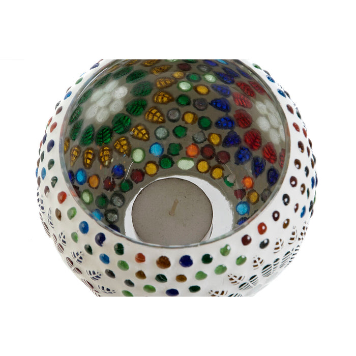 Suport de Lumânări DKD Home Decor Alb Multicolor Geam 13 x 13 x 9 cm