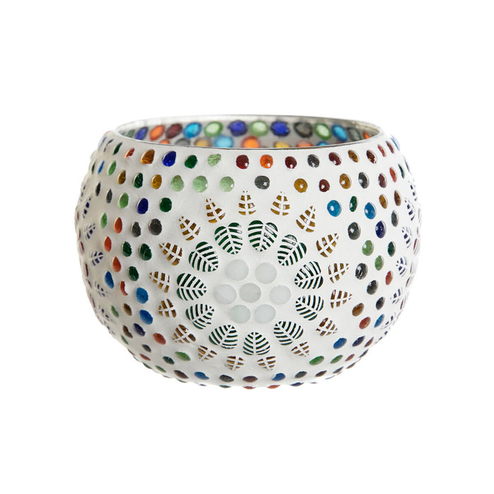 Suport de Lumânări DKD Home Decor Alb Multicolor Geam 13 x 13 x 9 cm