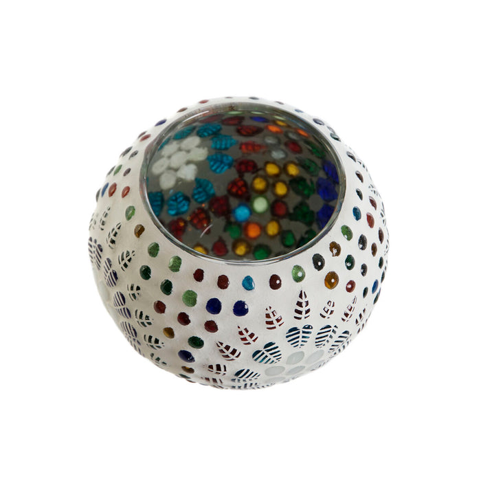 Suport de Lumânări DKD Home Decor Alb Multicolor Geam 11 x 11 x 7 cm