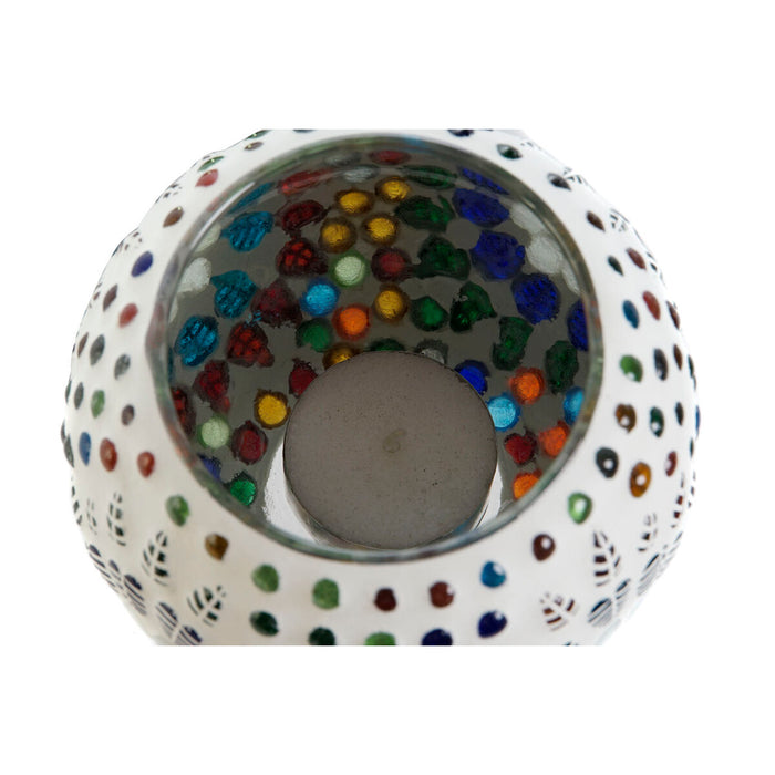 Suport de Lumânări DKD Home Decor Alb Multicolor Geam 11 x 11 x 7 cm