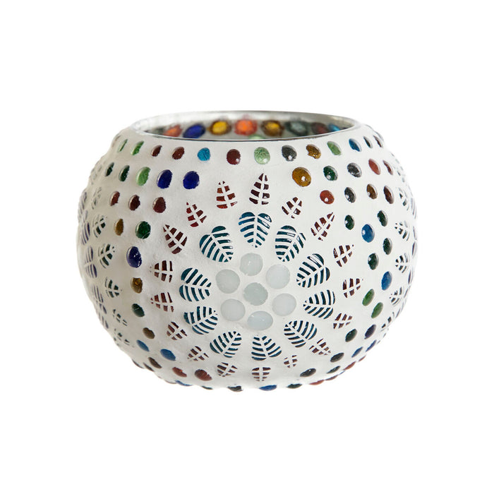 Suport de Lumânări DKD Home Decor Alb Multicolor Geam 11 x 11 x 7 cm
