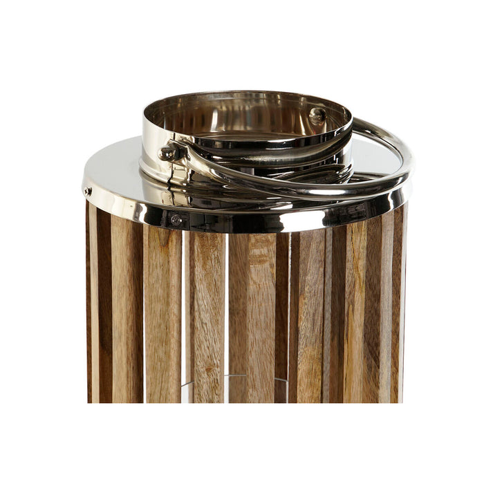 Suport de Lumânări DKD Home Decor Maro Argintiu Natural Geam Lemn de mango 20 x 20 x 74 cm