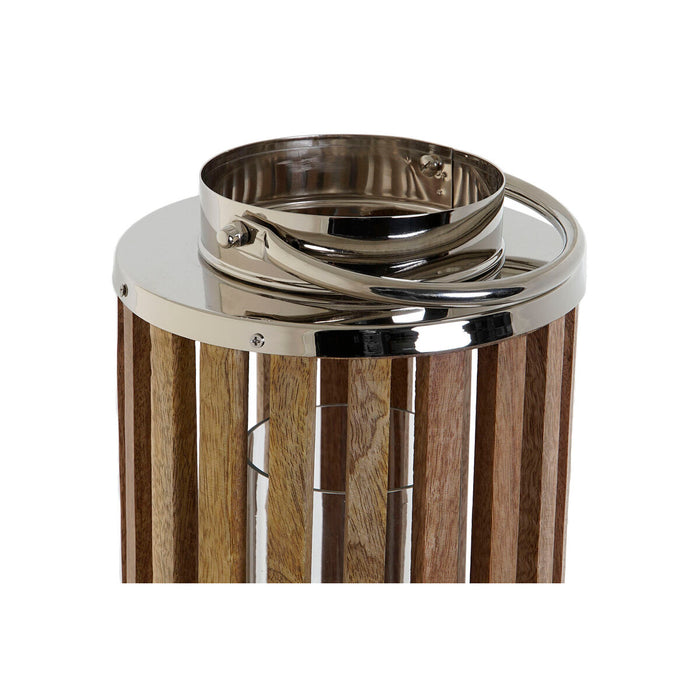 Suport de Lumânări DKD Home Decor Maro Argintiu Natural Geam Lemn de mango 20 x 20 x 50 cm