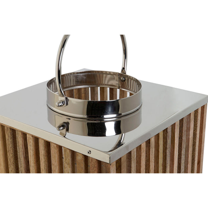 Suport de Lumânări DKD Home Decor Maro Argintiu Natural Geam Lemn de mango 31 x 31 x 35 cm